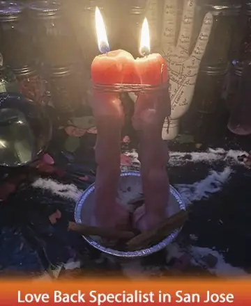 In the serene glow of twin candles bound gently together, a sense of unity and warmth envelops the space. The soft flicker of light dances upon a sacred altar, whispering promises of renewed connections and harmony. Love back specialist in San Jose.