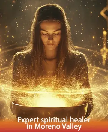 A serene figure enveloped in a golden aura, gently cradling a bowl of radiant light, embodies tranquility and deep wisdom. The warmth of the glow offers a comforting embrace, inviting inner peace and spiritual rejuvenation. Spiritual healing in Moreno Valley.