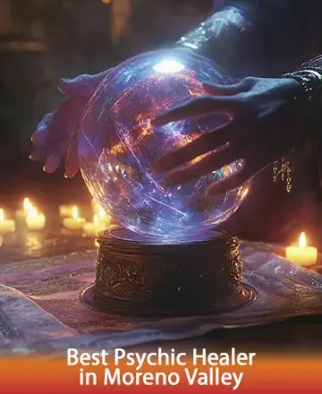 In a serene setting bathed in soft candlelight, gentle hands hover over a radiant crystal ball, exuding warmth and tranquility. This sacred moment invites you to explore the depths of your soul, offering peace and wisdom. Psychic healing in Moreno Valley.