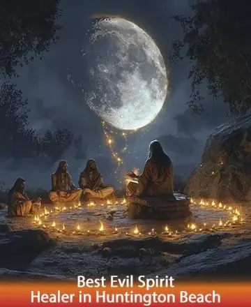 In the serene embrace of moonlight, figures gather in a circle of warm, flickering candles, creating a sacred space of tranquility and connection. The gentle glow invites a sense of peace and unity, as wisdom flows like a gentle stream. Spiritual healing in Huntington Beach.