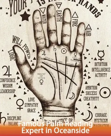This beautiful illustration invites you to explore the profound wisdom held within your own hands. Each line and mount tells a unique story, offering guidance and insight into your life's journey. Embrace the gentle art of palmistry with warmth and understanding. Palm reading in Oceanside.
