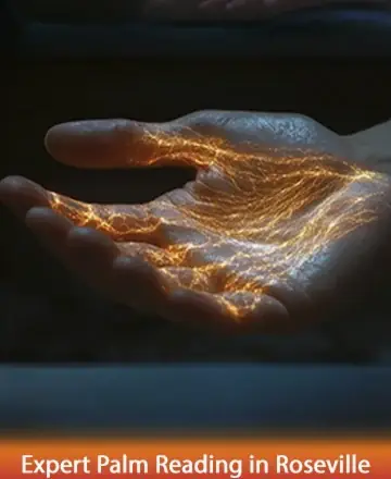 A gentle hand glows with warm, golden energy, symbolizing the deep connection between the physical and spiritual realms. This serene image invites you to explore the wisdom and tranquility within, offering a guiding light on your journey. Expert palm reading in Roseville.