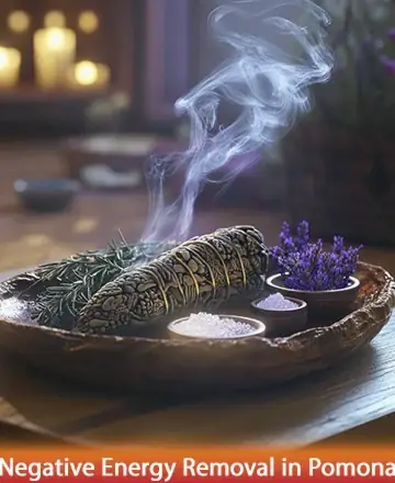 In the gentle glow of candlelight, fragrant herbs and delicate lavender rest peacefully on a wooden tray, inviting serenity into your space. The soothing aroma whispers tranquility, enveloping you in warmth and calm. Negative energy removal in Pomona.