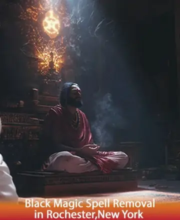 In a serene sanctuary bathed in soft, ethereal light, a wise figure sits in tranquil meditation, exuding a sense of deep peace and gentle wisdom. The atmosphere is filled with a comforting spiritual presence, offering solace and guidance. Black magic spell removal in Rochester, New York.