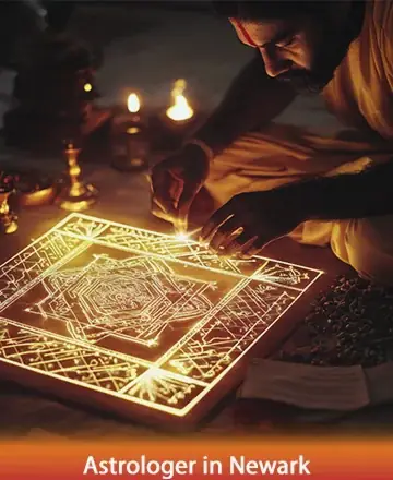 In the warm glow of candlelight, a serene practitioner meticulously crafts a sacred geometric design, radiating tranquility and spiritual depth. This peaceful setting invites a sense of inner balance and profound connection, fostering a journey toward enlightenment and harmony. Astrologer in Newark.