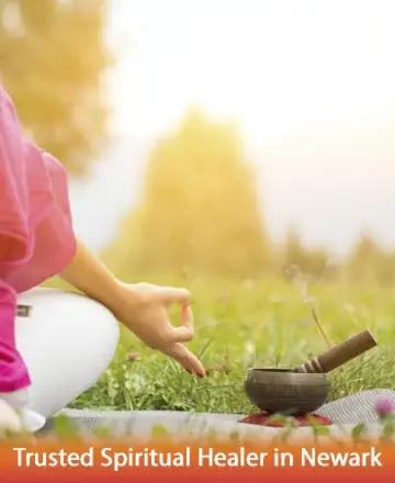 Bathed in the soft glow of a golden sunrise, a serene moment unfolds with a gentle meditation posture beside a softly smoldering incense bowl. This tranquil setting invites inner peace and harmony, guiding you towards a path of enlightenment and self-discovery. Trusted spiritual healer in Newark.
