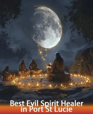 In the tranquil embrace of a moonlit night, a serene gathering unfolds around a circle of glowing candles. The comforting presence of nature cradles each soul, fostering a deep sense of peace and unity. Evil spirit healing in Port St. Lucie.