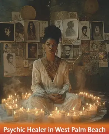 In the serene glow of gentle candlelight, a tranquil presence sits quietly, surrounded by the whispers of ancestral wisdom. The peaceful ambiance invites a deep sense of calm and reflection, offering a sanctuary for the soul. Psychic healer in West Palm Beach.