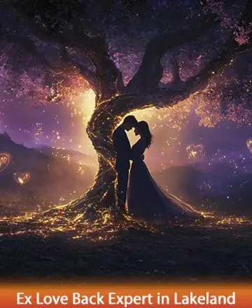 Under the gentle embrace of a mystical tree, two souls find solace and connection, surrounded by a warm, glowing light that whispers of love and unity. The serene landscape fosters a sense of peace and timeless romance, creating a haven of heartfelt emotions. Ex love back expert in Lakeland.