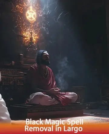 In a serene sanctuary filled with gentle light, a wise soul sits in peaceful meditation, surrounded by a calming aura. The atmosphere radiates warmth and tranquility, offering a safe haven for healing and reflection. Black magic spell removal in Largo.