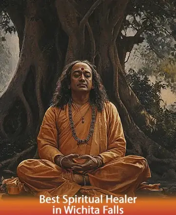 In the gentle embrace of nature, a serene figure sits beneath the ancient tree, exuding wisdom and tranquility. Clad in soothing orange robes, he embodies peace and spiritual depth, inviting you to a journey of inner harmony and healing. Best spiritual healer in Wichita Falls.