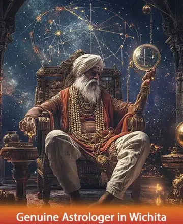 A man in traditional attire sits on an ornate throne, holding an astrolabe. The backdrop is a starry sky with celestial symbols. His outfit is richly detailed, suggesting a mystical theme.
