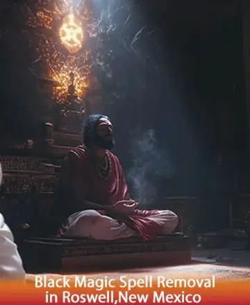 In a serene sanctuary bathed in soft, ethereal light, a wise soul sits in tranquil meditation, exuding a gentle aura of peace and wisdom. The atmosphere is filled with an embracing warmth that invites deep spiritual connection and renewal. Black magic spell removal in Roswell New Mexico.