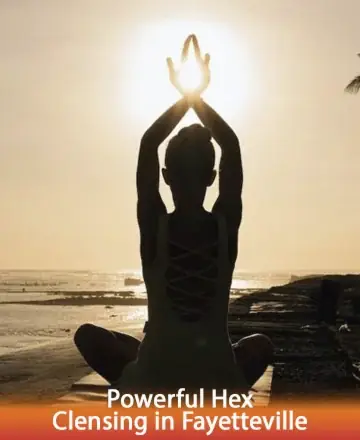 Bathed in the golden light of a tranquil sunrise, a serene figure embraces the gentle energy of a new day. This moment of peaceful reflection invites inner harmony and clarity, fostering a deep sense of calm. Hex cleansing in Fayetteville.