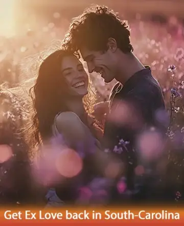 In a field bathed in the gentle glow of the setting sun, a couple shares a moment of pure joy, surrounded by blooming wildflowers. Their laughter and closeness radiate warmth and harmony, reflecting the beauty of love rekindled. Reconnect with lost love in South Carolina.