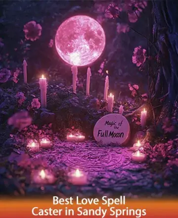 Under the gentle glow of a mystical full moon, surrounded by a symphony of flickering candles, a serene garden whispers secrets of the heart. This enchanting setting invites peace and deep connection, offering comfort and tranquility. Love spell in Sandy Springs.