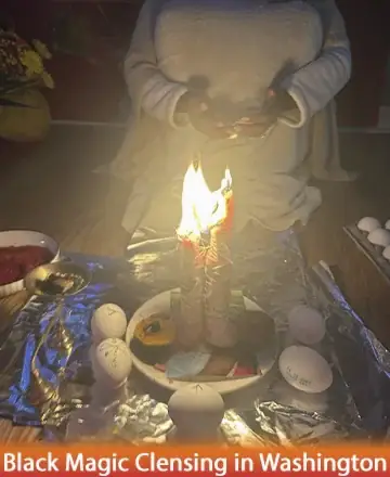 In this serene setting, gentle flames dance upon candles, surrounded by symbols of protection and peace. A calming presence envelops the space, inviting tranquility and reflection. The warmth and light gently guide one toward inner harmony and renewal. Black magic cleansing in Washington.