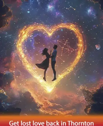 A silhouetted couple floats within a glowing heart made of fiery light against a vibrant cosmic sky, filled with colorful nebulae and stars. A text at the bottom reads, 