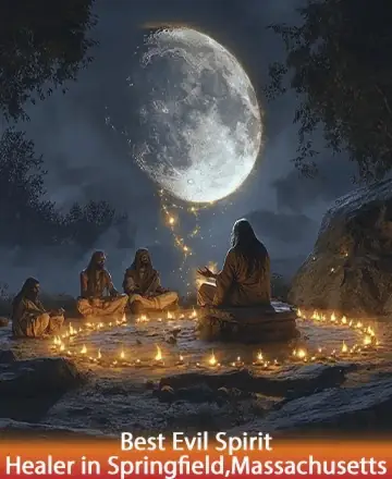 In the serene embrace of a moonlit night, a circle of gentle souls gathers around a warm glow of candlelight. The tranquil energy fosters a deep sense of connection and peace, inviting wisdom and healing. Spiritual guidance in Springfield, Massachusetts.