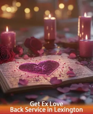 In a serene setting bathed in the soft glow of candlelight, rose petals gently cradle an open book, symbolizing the tender possibilities of rekindled love. This tranquil scene invites warmth and hope into the heart. Get ex love back service in Lexington.