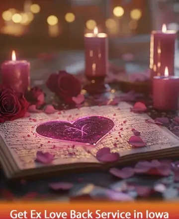 In the gentle glow of candlelight, soft rose petals cradle a shimmering heart, inviting warmth and tranquility into your soul. This serene setting whispers of love's enduring power and the promise of rekindled connections. Trust in the journey ahead with ex love back service in Iowa.