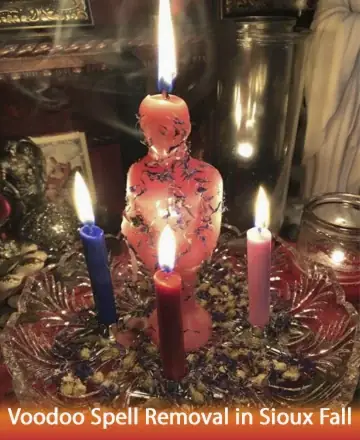In a serene sanctuary, the gentle flicker of candles casts a warm glow, embracing the space with tranquility. The soft light dances upon delicate petals, inviting peace and solace. This sacred moment whispers healing and comfort. Voodoo spell removal in Sioux Falls.
