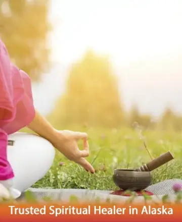 Amidst a serene landscape, a gentle hand finds peace in meditation, accompanied by the soothing aroma of incense. The warm glow of the sun envelops this tranquil scene, inviting a sense of calm and inner harmony. Trusted spiritual healer in Alaska.