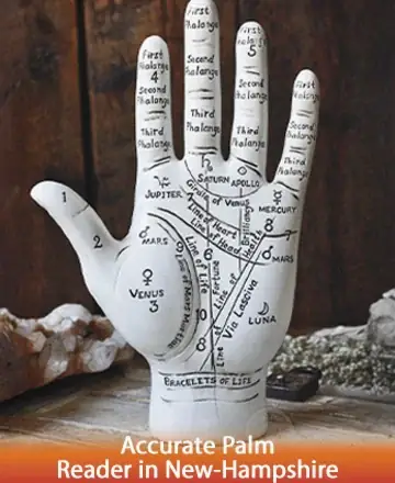 In the gentle embrace of wisdom and serenity, this image invites reflection and introspection. The detailed palm guide, surrounded by calming stones, speaks to a journey of understanding and self-discovery. Trust in the path of insight and clarity. Accurate palm reader in New Hampshire.