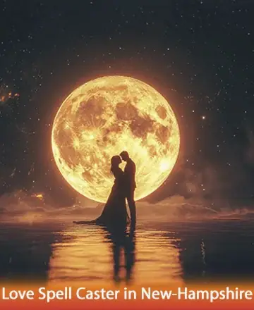Under the radiant embrace of a full moon, two souls find solace in each other's presence, surrounded by a serene night sky. This harmonious scene whispers of deep connections and gentle transformations. Love spell caster in New Hampshire.