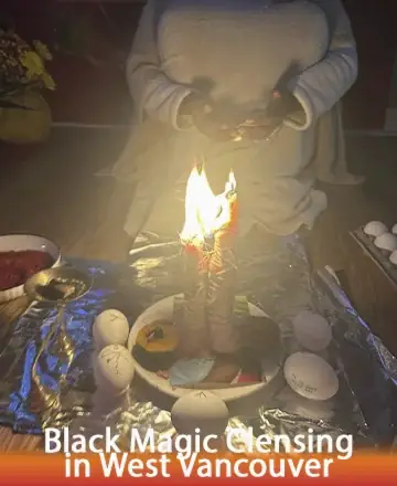 In a serene setting filled with gentle candlelight, a comforting presence guides you through a journey of renewal and peace. Surrounded by symbols of protection and warmth, the atmosphere radiates trust and healing energy. Black magic cleansing in West Vancouver.