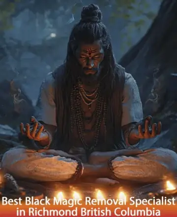 A person with long hair and beads sits cross-legged in a forest at night, surrounded by glowing candles. Their hands are outstretched, and their face displays intense concentration.