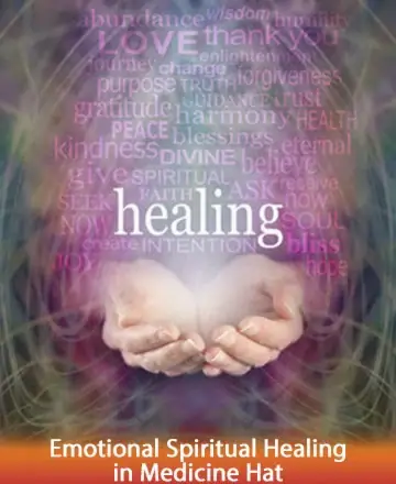 In a serene tapestry of colors, gentle hands cradle the essence of healing. Words of love, peace, and kindness float softly, inviting warmth into the soul. This image radiates tranquility and hope, embracing you in a comforting spiritual embrace. Emotional spiritual healing in Medicine Hat.