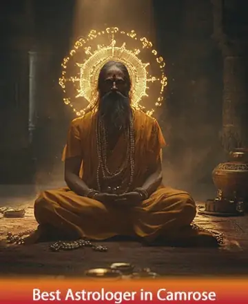 In the serene glow of a sacred space, a wise sage sits in peaceful meditation, radiating warmth and tranquility. His calming presence invites a sense of deep connection and trust, guiding you on a journey to inner peace. Best astrologer in Camrose.