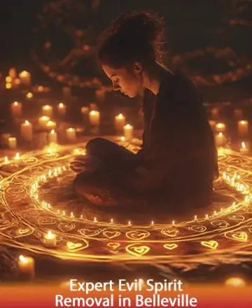 In the serene glow of countless candles, a young soul finds solace and clarity within a sacred circle, the air filled with warmth and gentle whispers of ancient wisdom. This tranquil scene invites a journey of inner peace and protection. Expert evil spirit removal in Belleville.