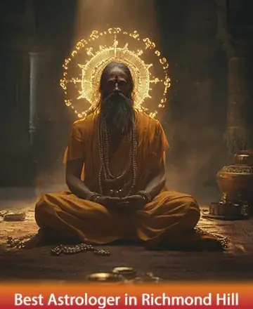 In the serene glow of soft, golden light, a wise figure sits in tranquil meditation, embodying the essence of peace and timeless wisdom. His presence offers a gentle embrace of comfort and understanding, inviting the soul to find solace. Best astrologer in Richmond Hill.
