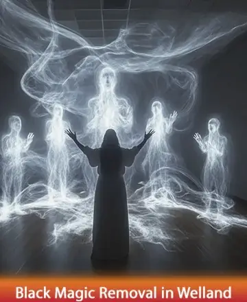 In this serene image, a figure stands gracefully, surrounded by ethereal, glowing energies that dance with a gentle harmony. The scene radiates peace and comfort, inviting feelings of trust and inner healing. Discover tranquility with black magic removal in Welland.