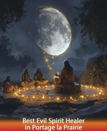 In the serene embrace of a moonlit night, a circle of wisdom gathers around flickering candles, their gentle glow weaving a tapestry of calm and connection. Under the vast sky, peace and understanding flow effortlessly, nurturing every soul present. Evil spirit healer in Portage la Prairie.