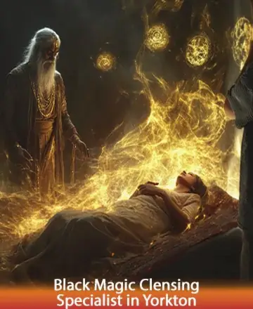 In a serene embrace of golden light, a wise guide channels ancient energies, enveloping a soul in healing warmth. The scene radiates tranquility, offering comfort and peace to those seeking solace and renewal. Black magic cleansing specialist in Yorkton.