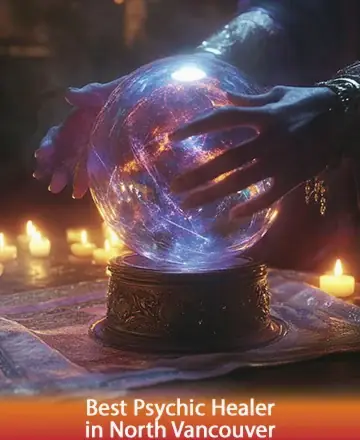 In a serene and softly lit space, gentle hands hover over a luminous crystal ball, surrounded by the warm glow of candles. This sacred setting invites you to embrace tranquility and find inner peace. Psychic healing in North Vancouver.