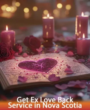 In a serene setting adorned with delicate rose petals and softly glowing candles, a heart-shaped aura radiates warmth and connection from the pages of an open book. This gentle atmosphere invites healing and reconnection. Rekindle lost connections with get ex love back service in Nova Scotia.