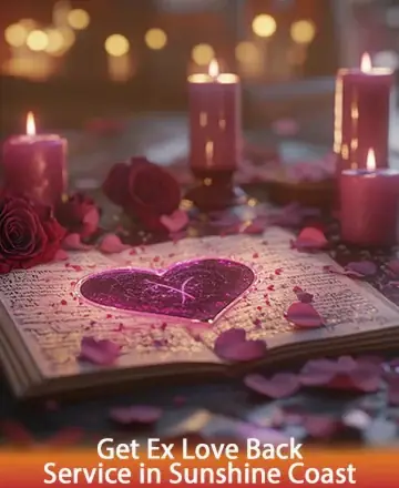 In a serene setting illuminated by soft candlelight, a heart glows gently on an open book, surrounded by delicate rose petals. This inviting scene whispers of rekindled connections and the warmth of renewed love. Ex love back service in Sunshine Coast.