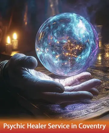 In the gentle glow of candlelight, a serene hand cradles a mystical orb filled with swirling galaxies, inviting a sense of calm and wonder. This enchanting scene whispers of ancient wisdom and inner peace, guiding you towards tranquility. Psychic healer service in Coventry.