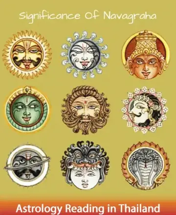 Discover the serene wisdom of the Navagrahas, beautifully illustrated to bring tranquility and balance into your life. Each celestial symbol invites you to embrace harmony and inner peace, nurturing your soul's journey. Astrology reading in Thailand.