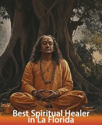 In this serene image, a wise spiritual guide sits peacefully beneath a majestic, ancient tree, exuding calm and tranquility. His presence invites you to find solace and inner harmony, gently guiding you on your spiritual journey. Spiritual healing in Florida.