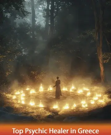 In a serene forest, the gentle glow of candlelight forms a comforting circle around a figure, inviting peace and introspection. This tranquil scene embodies a sense of unity with nature, offering a haven for reflection and spiritual growth. Spiritual enlightenment in Athens.