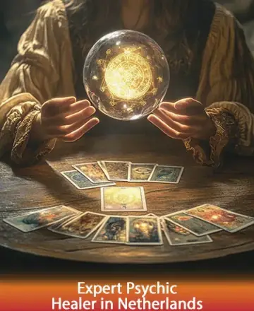 In a serene and mystical setting, gentle hands cradle a glowing orb, illuminating a circle of beautifully illustrated tarot cards. This scene invites a sense of peace and profound wisdom, offering guidance and solace. Psychic readings in Netherlands.