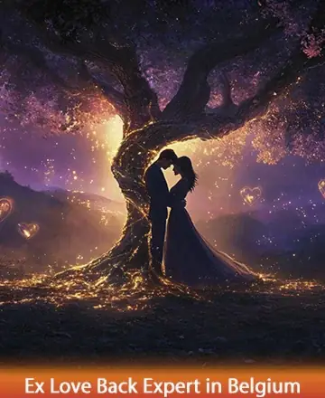 Under the canopy of a mystical, glowing tree, two souls embrace in a gentle dance of love and light. The serene night sky, adorned with luminous hearts, whispers promises of rekindled connections and eternal bonds. Ex love back expert in Belgium.