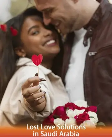 In this tender moment, a couple embraces with warmth and affection, surrounded by the gentle glow of love and understanding. The soft focus on their smiles reflects a journey of healing and connection, beautifully symbolized by a heart-shaped token. Lost love solutions in Saudi Arabia.