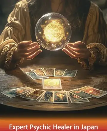 In the soft glow of candlelight, a gentle aura of tranquility envelops a sacred space where a seeker finds solace and clarity. The harmonious dance of tarot cards under the guiding hands offers a path to inner peace and understanding. Expert psychic healer in Japan.